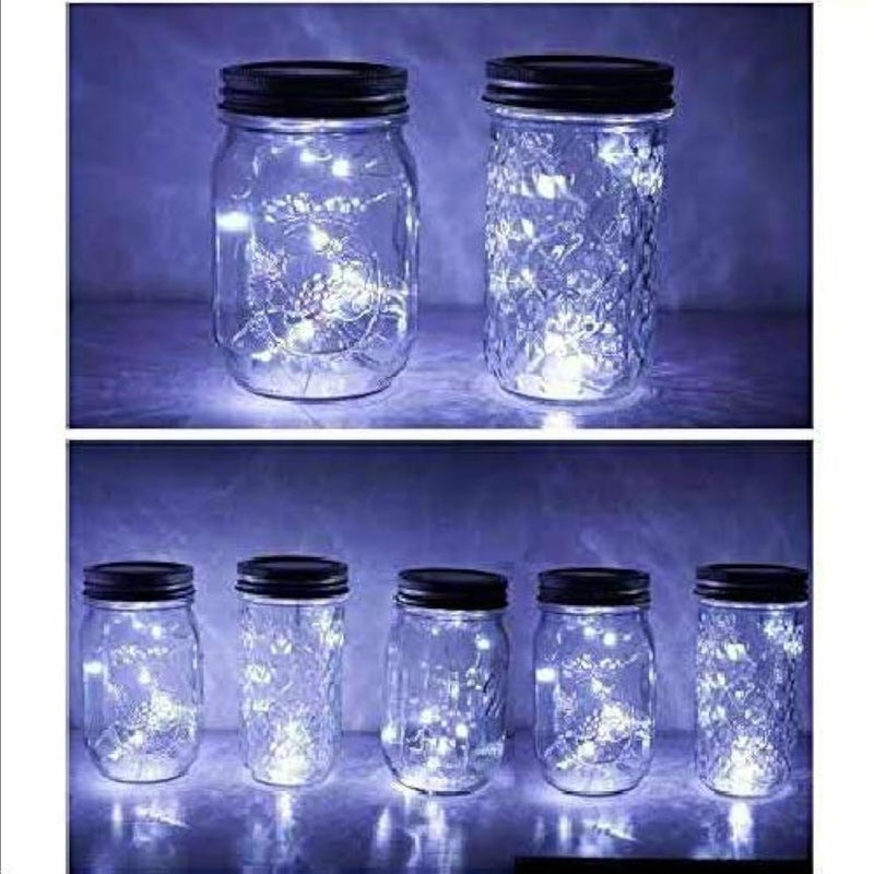 Miaro 6 Pack Mason Jar Lights, 20 LED Solar Cold White Fairy String Lights Lids Insert for Garden Deck Patio Party Wedding Christmas Decorative Lighting Fit for Regular Mouth Jars - Image 1